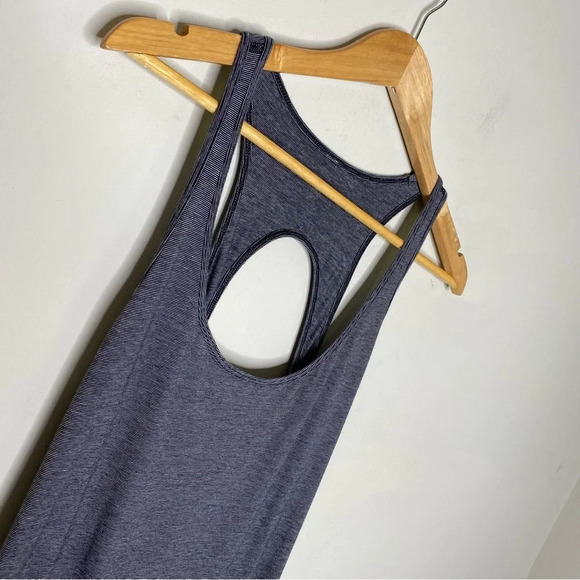 Lululemon Black White Micro Stripe Go For It Athletic Midi Dress Size 8 - Picture 3 of 11